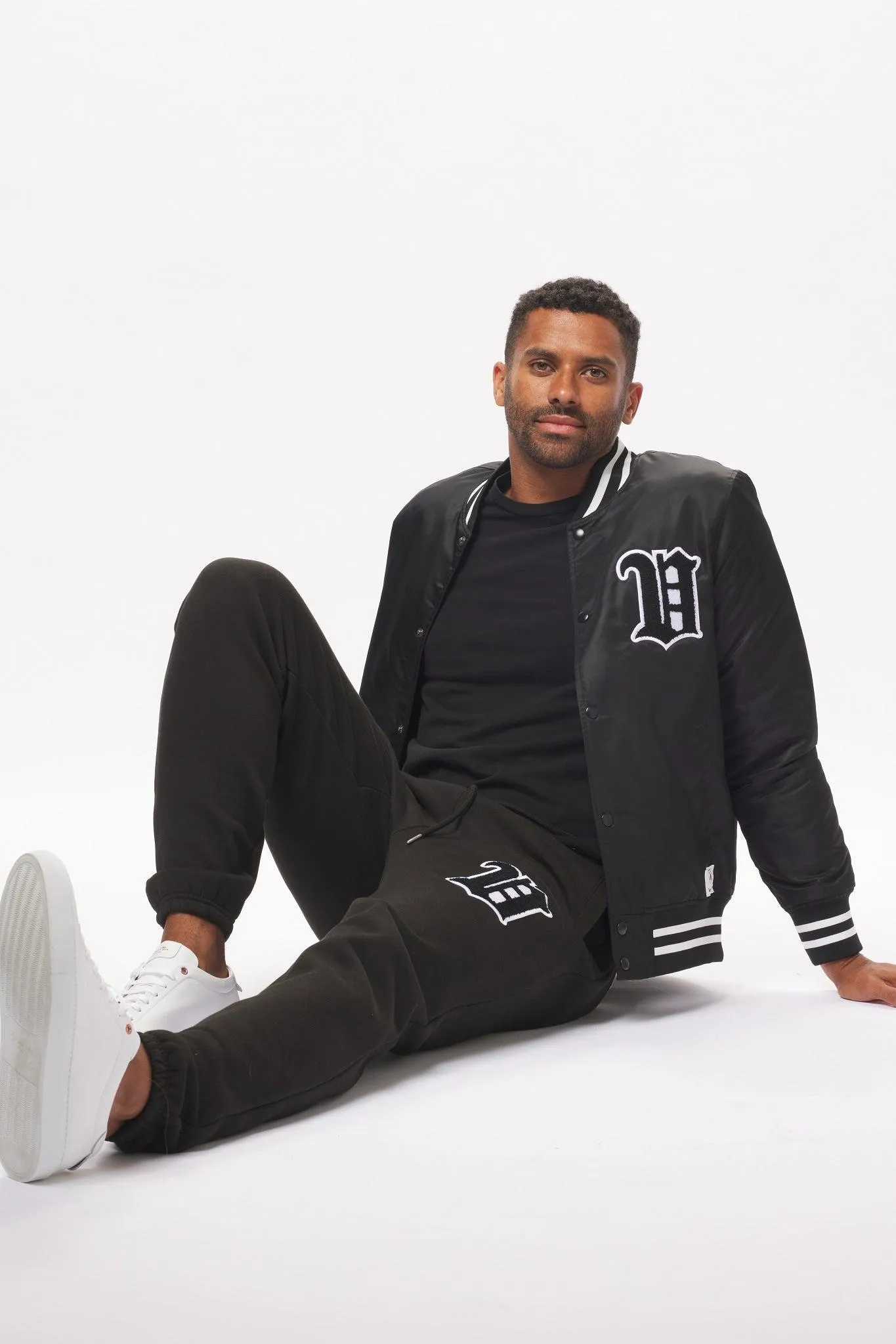 Men's - House of V - Black Varsity Chenille Patch Nylon Varsity Jacket