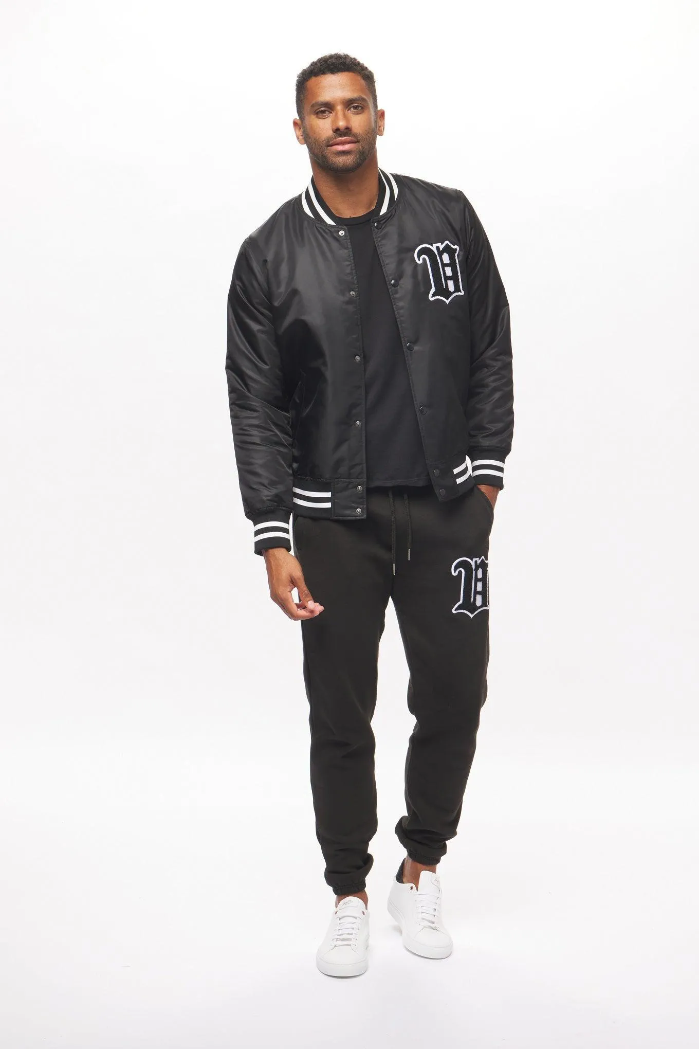 Men's - House of V - Black Varsity Chenille Patch Nylon Varsity Jacket