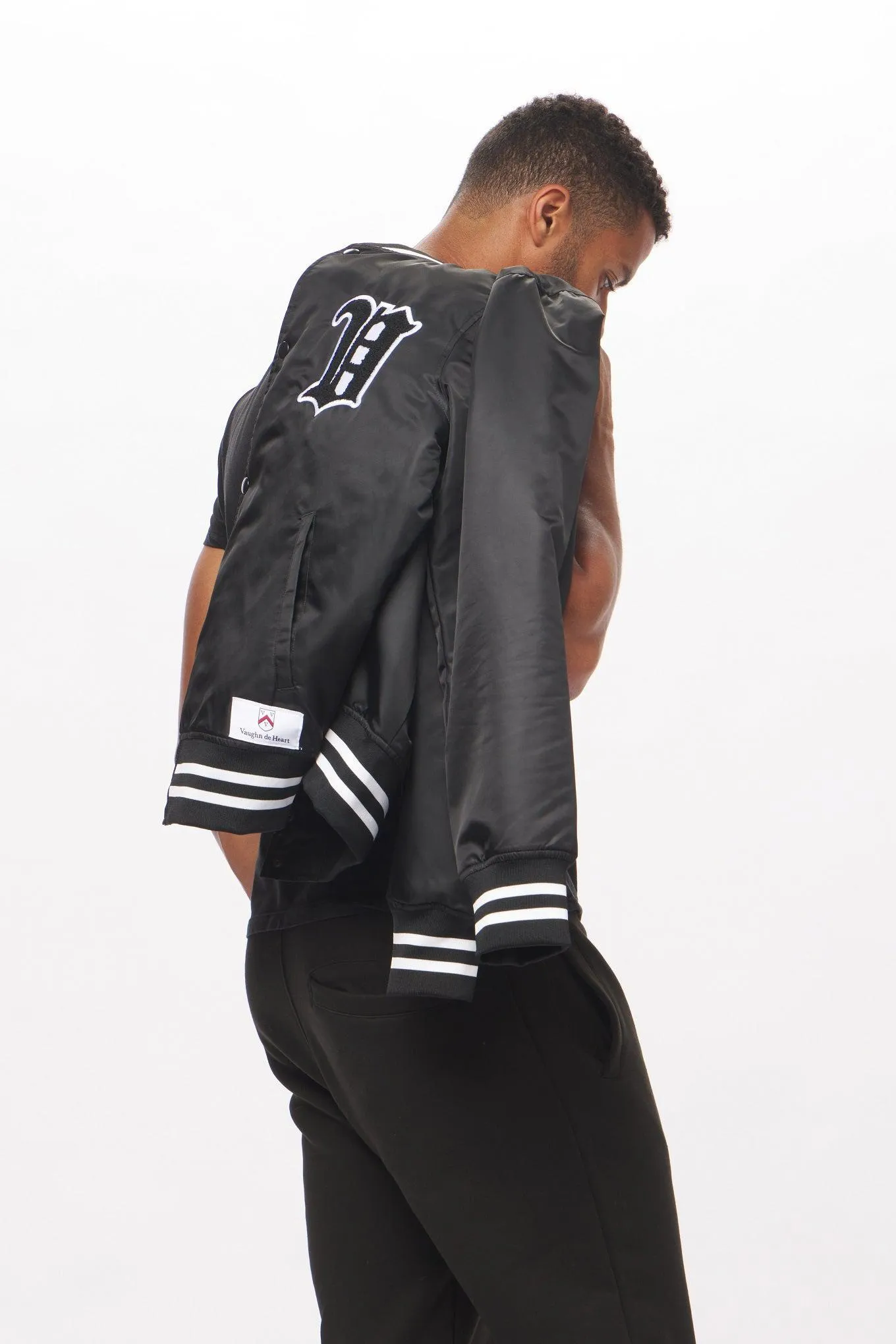 Men's - House of V - Black Varsity Chenille Patch Nylon Varsity Jacket