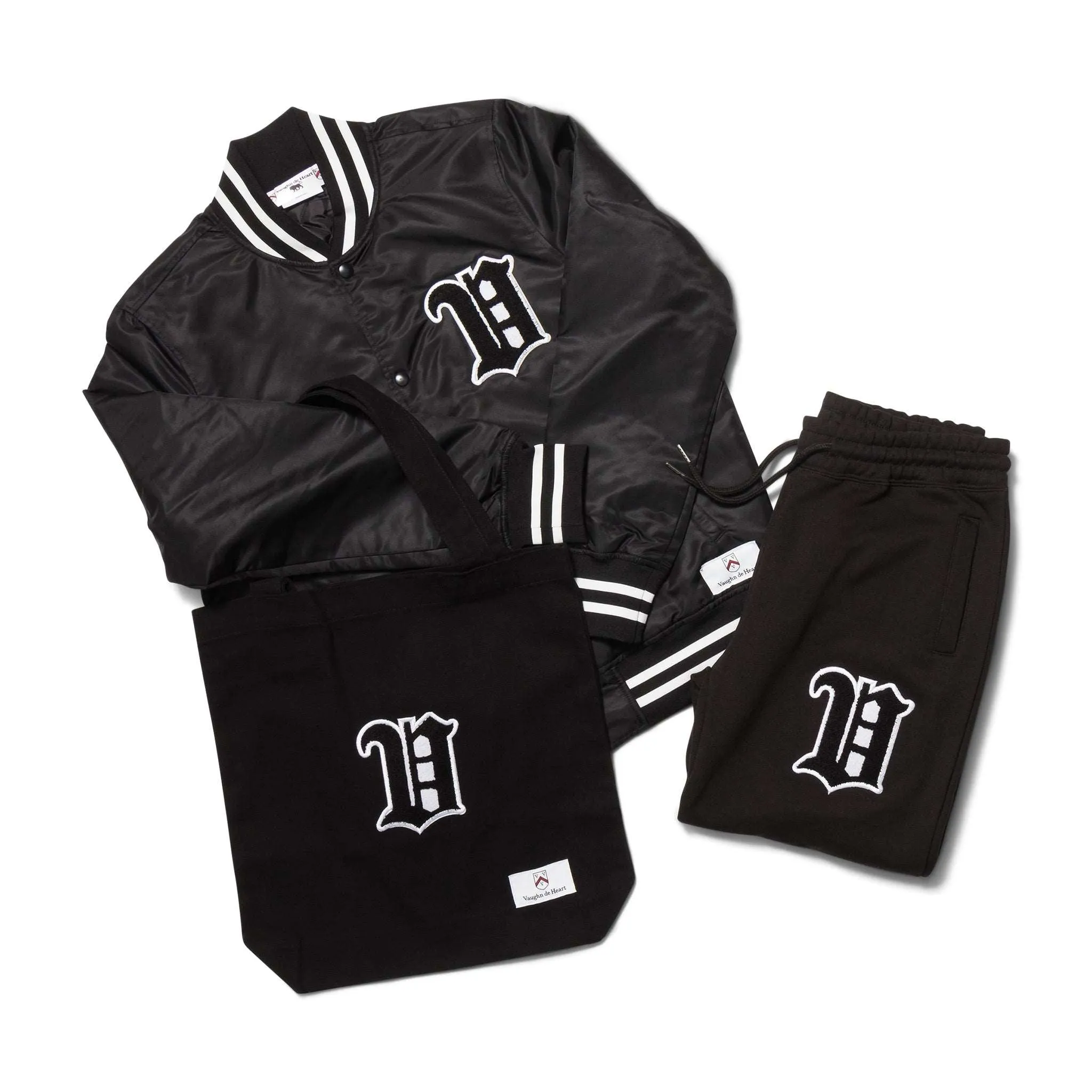 Men's - House of V - Black Varsity Chenille Patch Nylon Varsity Jacket