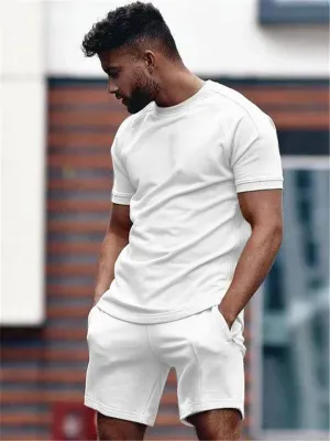 Mens Solid Color Casual Comfy Short Sleeved T-Shirts Shorts
