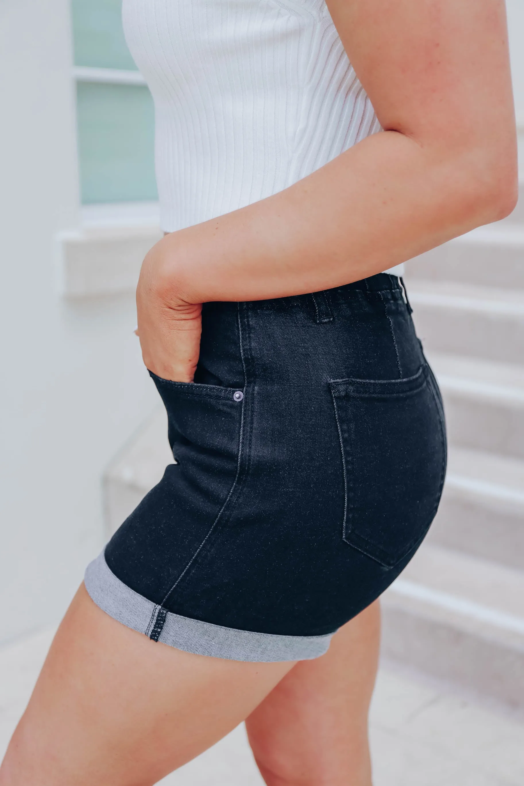 Miles Active Denim Shorts - Black