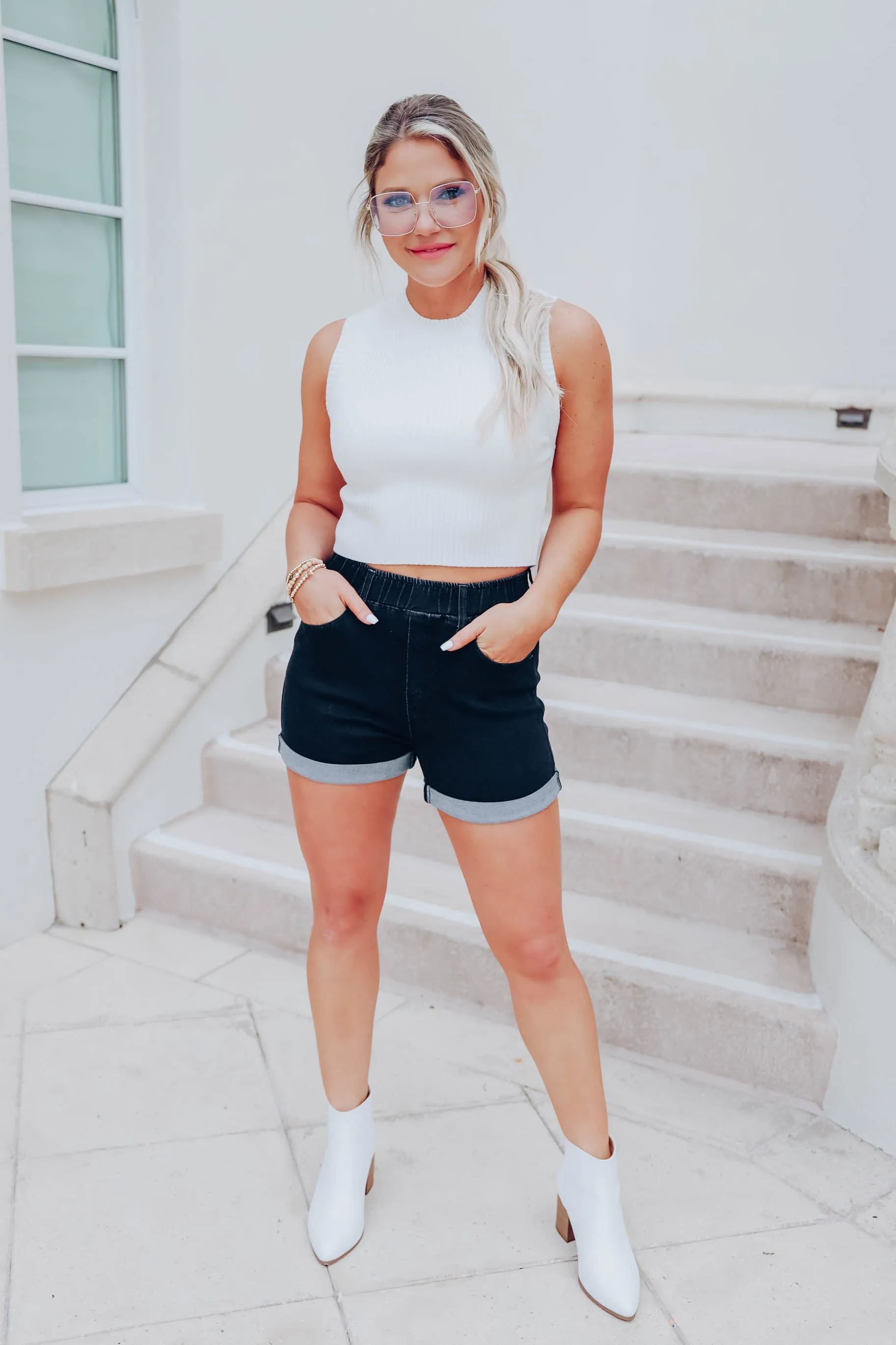 Miles Active Denim Shorts - Black