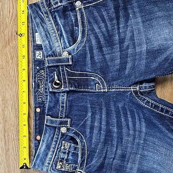 Miss Me Easy Boot Mid Rise Curvy Fit Embroidered Flap Pocket Dark Wash Jean