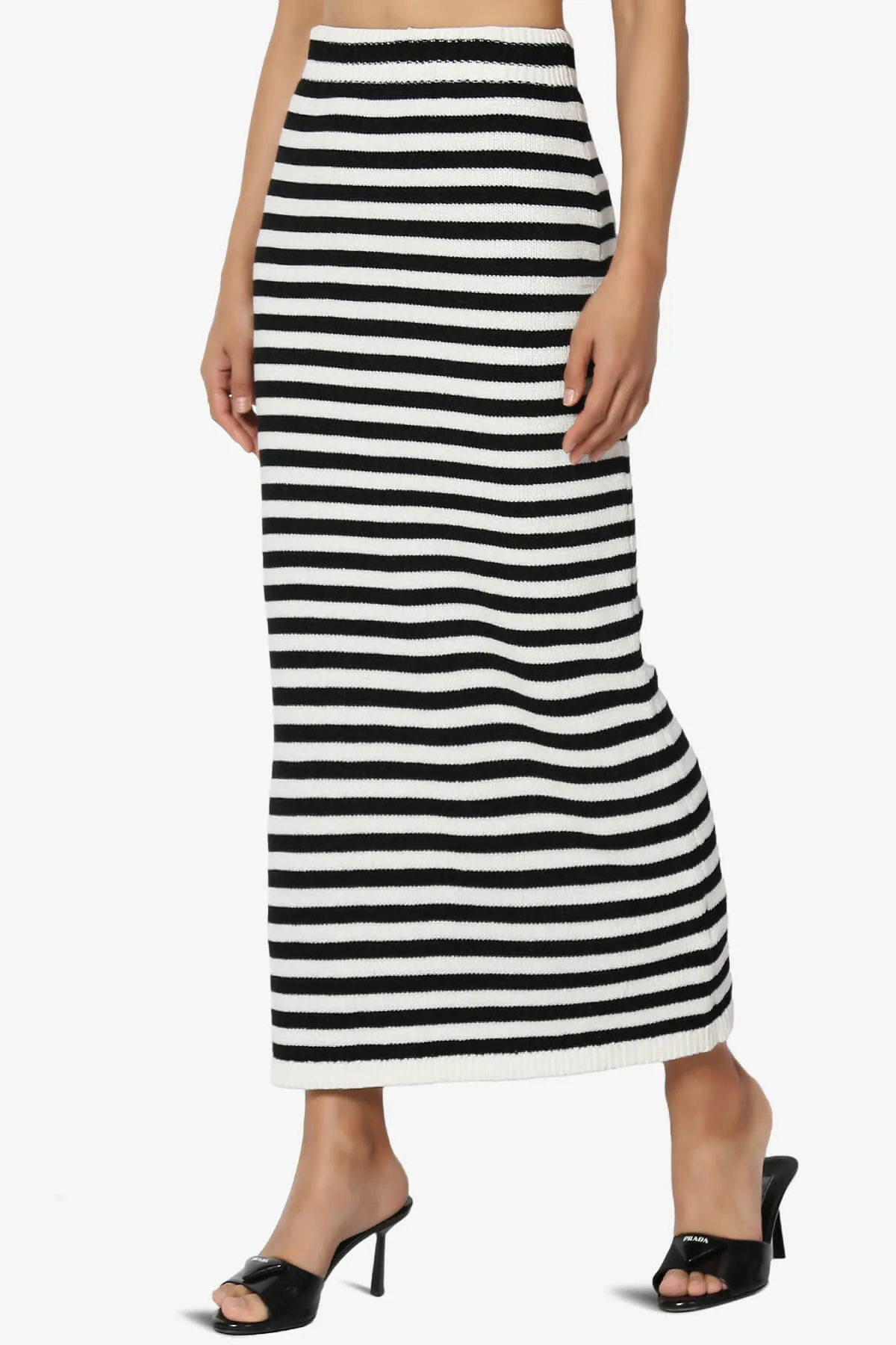 Mona Striped Thick Knit Sweater Long Skirt