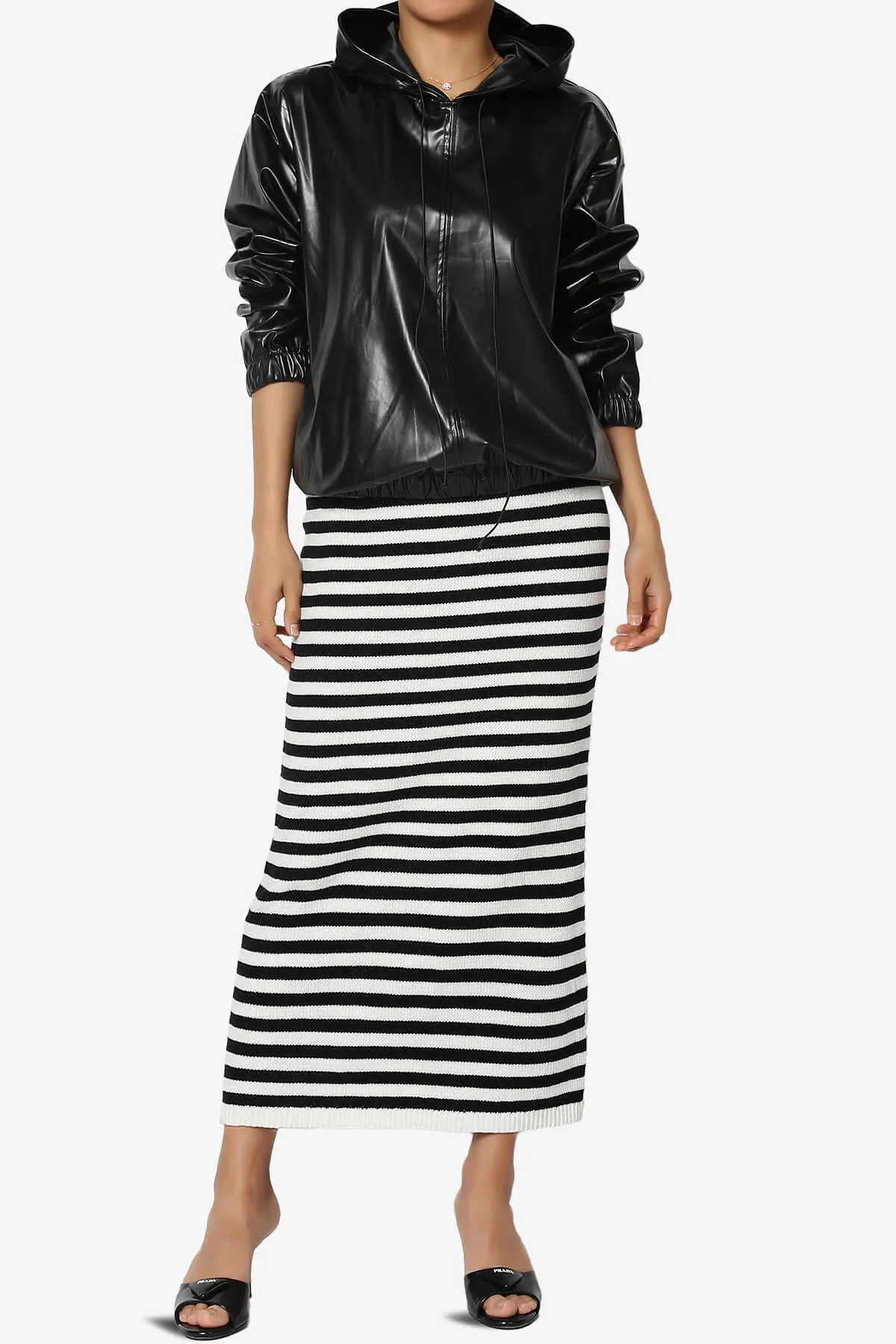 Mona Striped Thick Knit Sweater Long Skirt