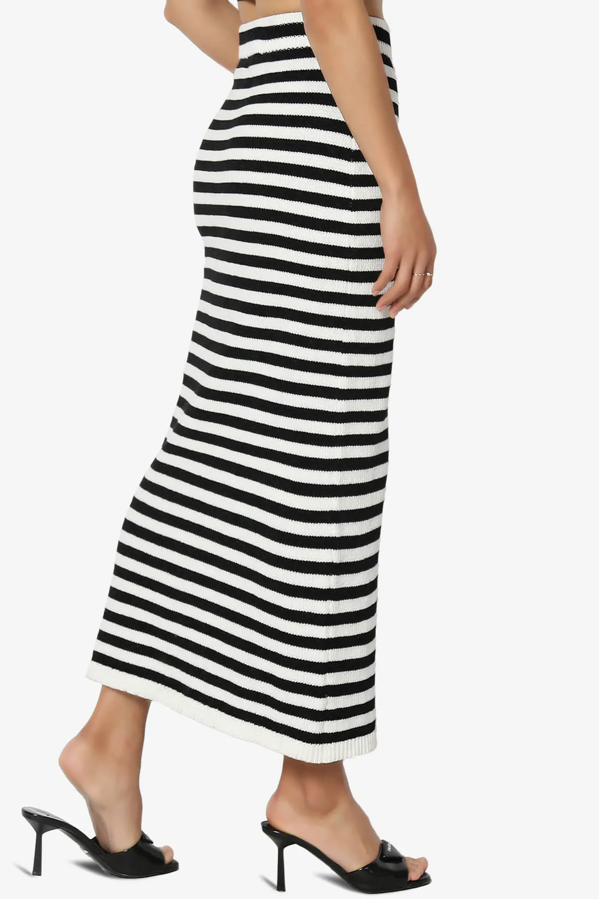 Mona Striped Thick Knit Sweater Long Skirt