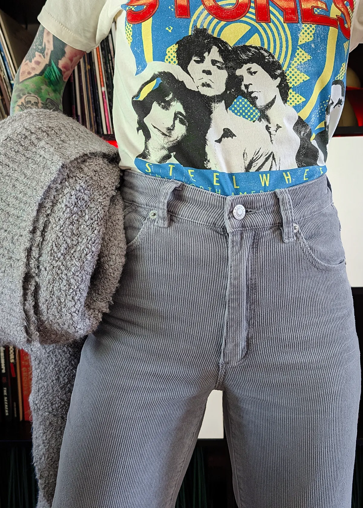 Moonstone Grey Corduroy Original Straight Leg Pants <br> <i> ankle length </I>