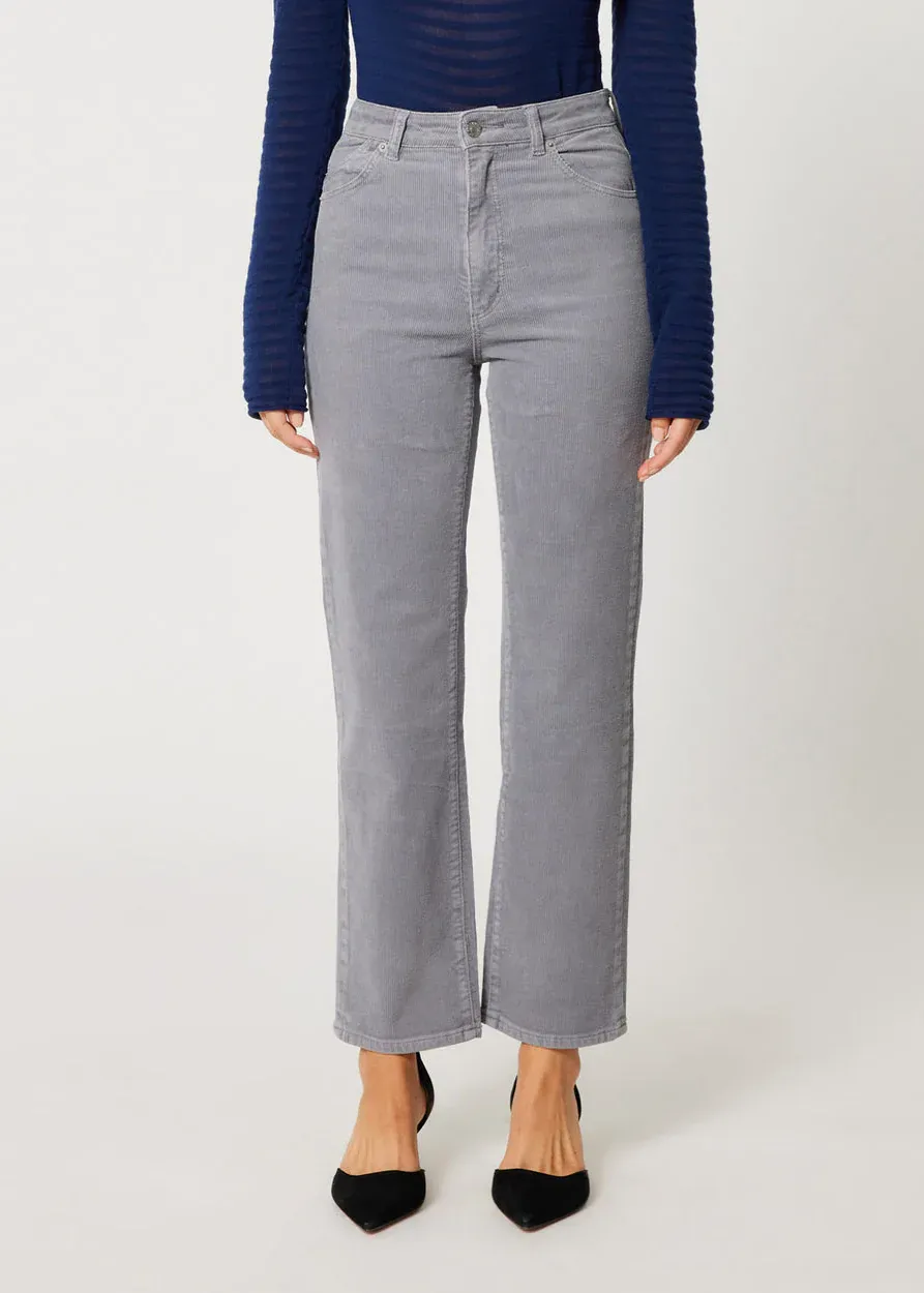 Moonstone Grey Corduroy Original Straight Leg Pants <br> <i> ankle length </I>