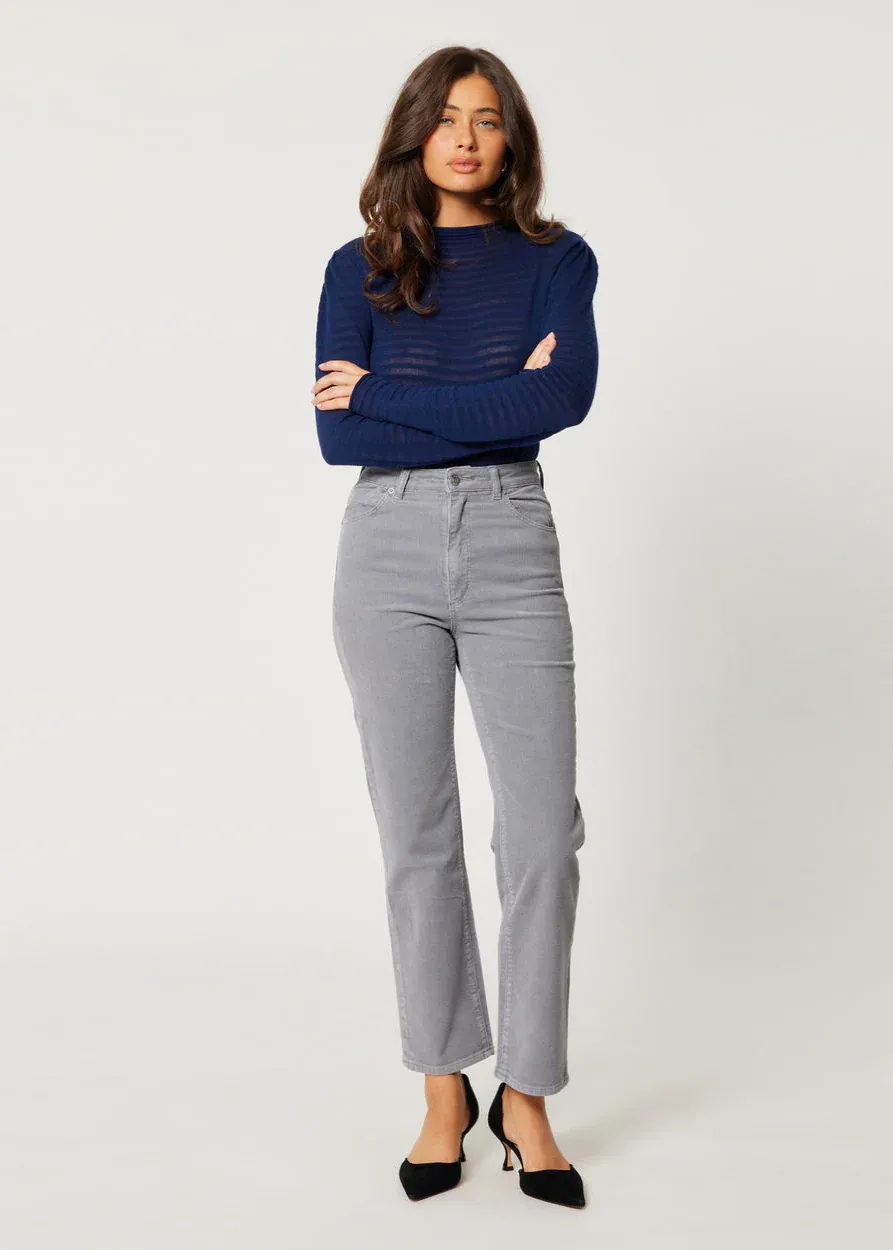 Moonstone Grey Corduroy Original Straight Leg Pants <br> <i> ankle length </I>