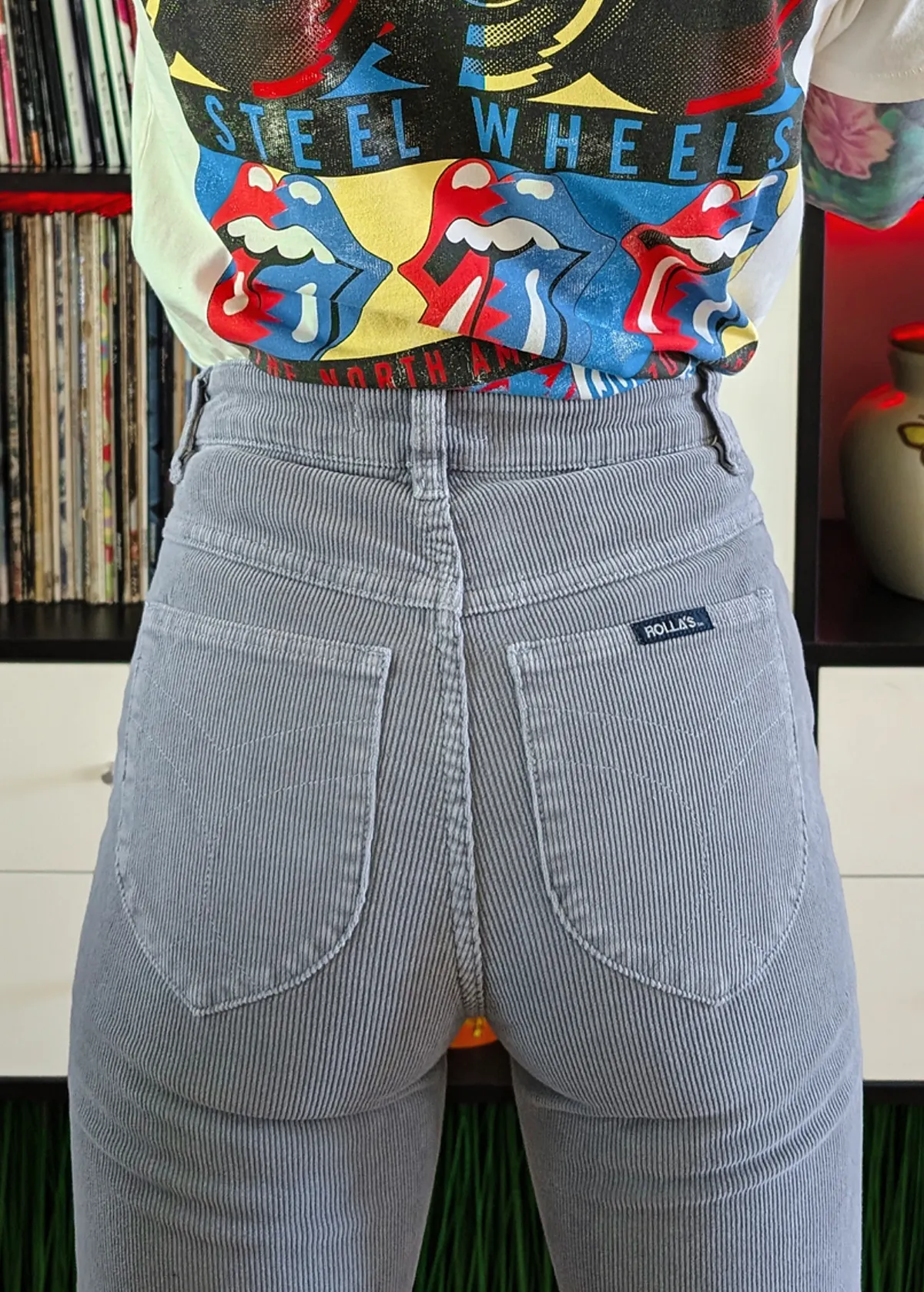 Moonstone Grey Corduroy Original Straight Leg Pants <br> <i> ankle length </I>