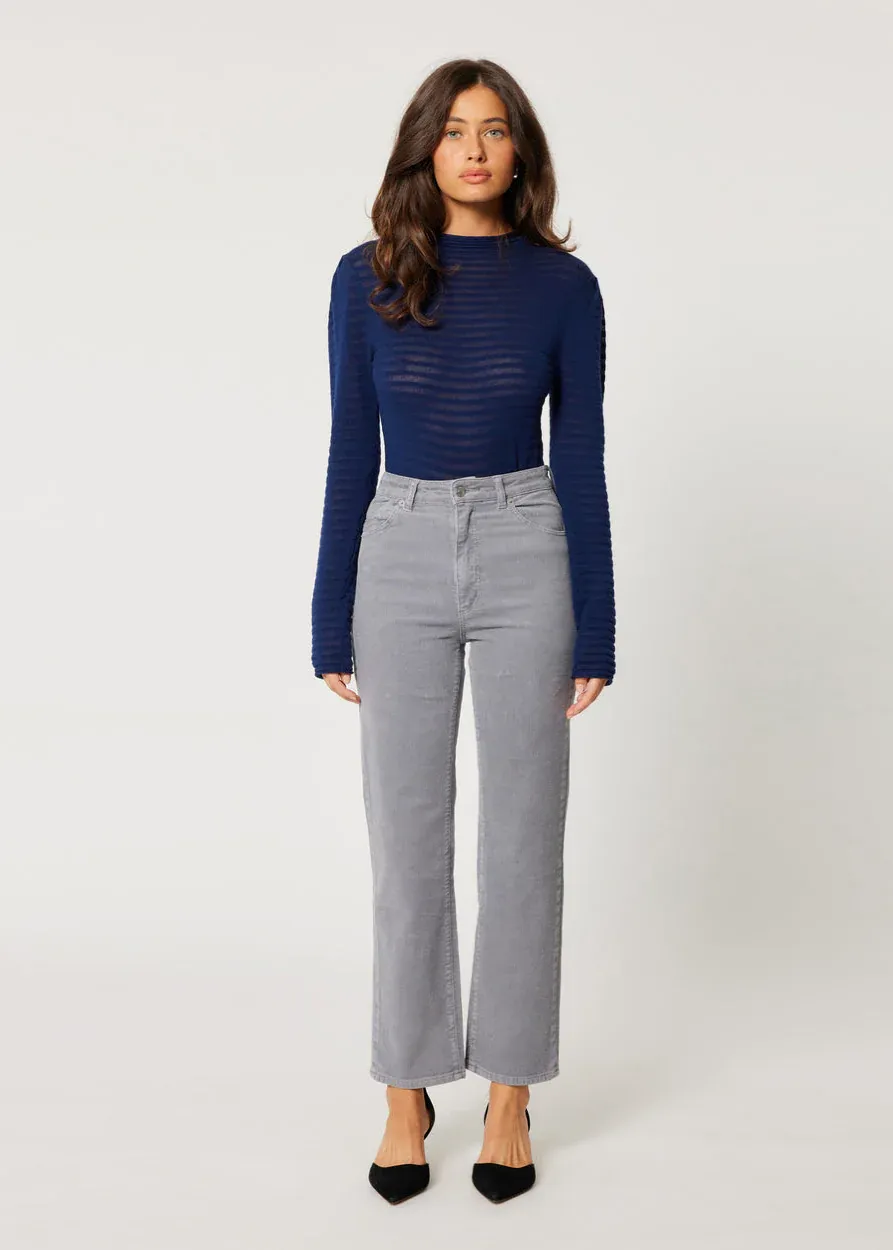 Moonstone Grey Corduroy Original Straight Leg Pants <br> <i> ankle length </I>