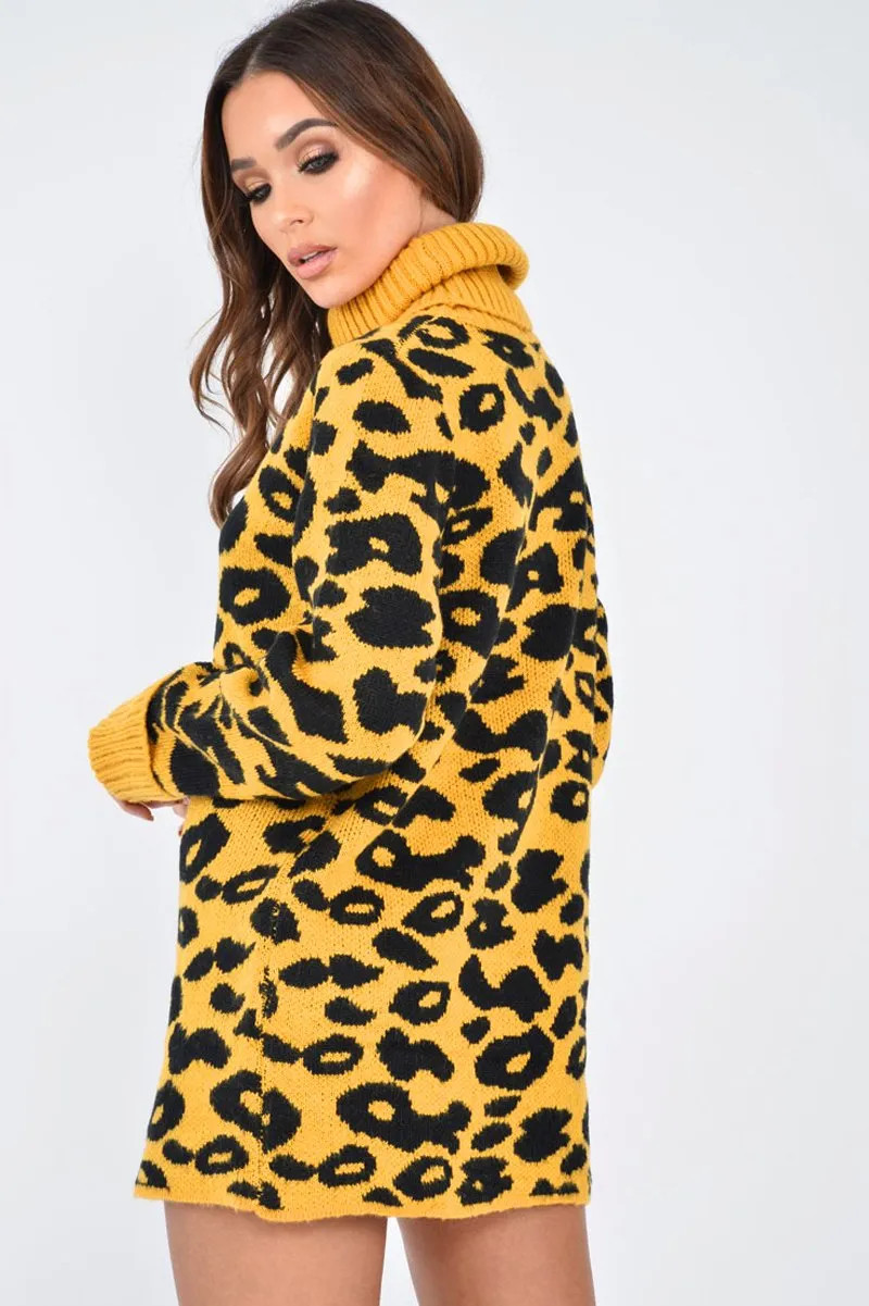 Mustard Leopard Roll Neck Jumper - Deona