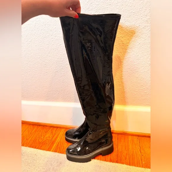 New! $225 Sam Edelman Lydia Over The Knee Boots patent leather tall chunky lug