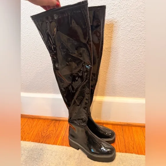 New! $225 Sam Edelman Lydia Over The Knee Boots patent leather tall chunky lug