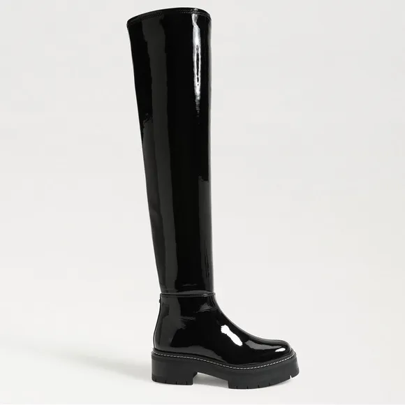 New! $225 Sam Edelman Lydia Over The Knee Boots patent leather tall chunky lug