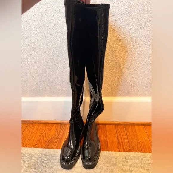 New! $225 Sam Edelman Lydia Over The Knee Boots patent leather tall chunky lug