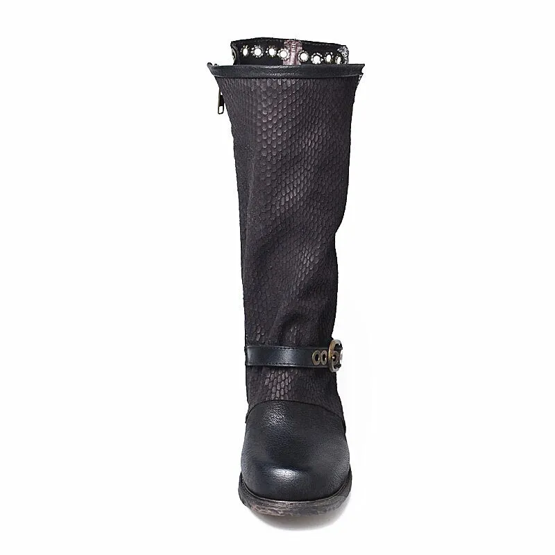 New Designer Outside Armor Retro Boots Real Leather Mixed Color Motorcycle Boots Handsome Lace Up Knight Boot
