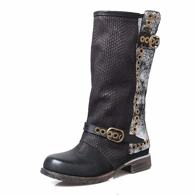 New Designer Outside Armor Retro Boots Real Leather Mixed Color Motorcycle Boots Handsome Lace Up Knight Boot