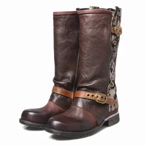 New Designer Outside Armor Retro Boots Real Leather Mixed Color Motorcycle Boots Handsome Lace Up Knight Boot