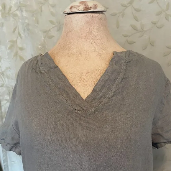 New Francesca Bettini Italy 100% Linen Midi Dress Size S Gray Boho Tiered Design