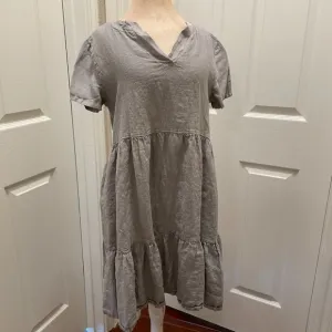 New Francesca Bettini Italy 100% Linen Midi Dress Size S Gray Boho Tiered Design