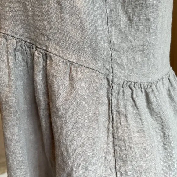 New Francesca Bettini Italy 100% Linen Midi Dress Size S Gray Boho Tiered Design
