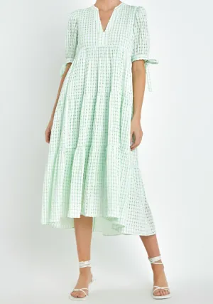 NEW Gingham Tiered Midi Lime Dress, Sz L, Retails $120