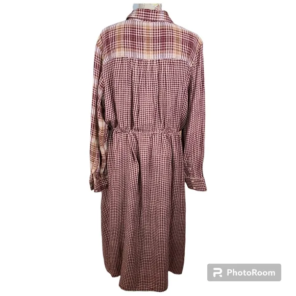 NEW Treasure and Bond Size 3X Red Tan Plaid Cotton Patchwork Flannel Maxi Dress