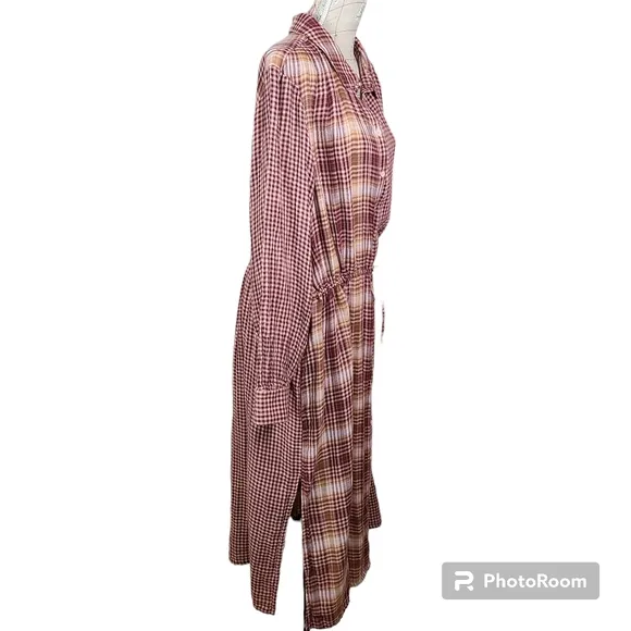 NEW Treasure and Bond Size 3X Red Tan Plaid Cotton Patchwork Flannel Maxi Dress