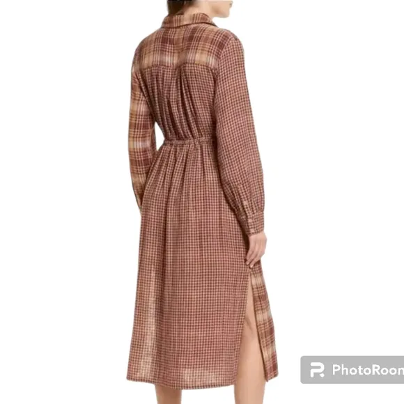 NEW Treasure and Bond Size 3X Red Tan Plaid Cotton Patchwork Flannel Maxi Dress