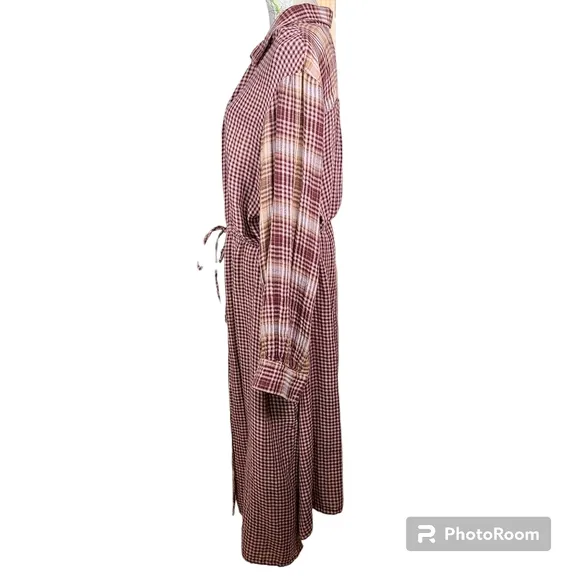 NEW Treasure and Bond Size 3X Red Tan Plaid Cotton Patchwork Flannel Maxi Dress
