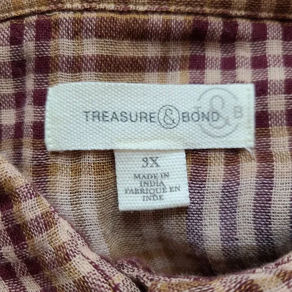 NEW Treasure and Bond Size 3X Red Tan Plaid Cotton Patchwork Flannel Maxi Dress