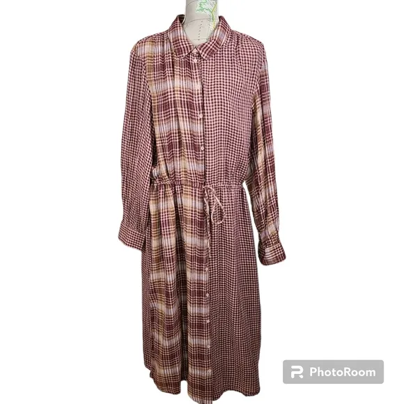 NEW Treasure and Bond Size 3X Red Tan Plaid Cotton Patchwork Flannel Maxi Dress