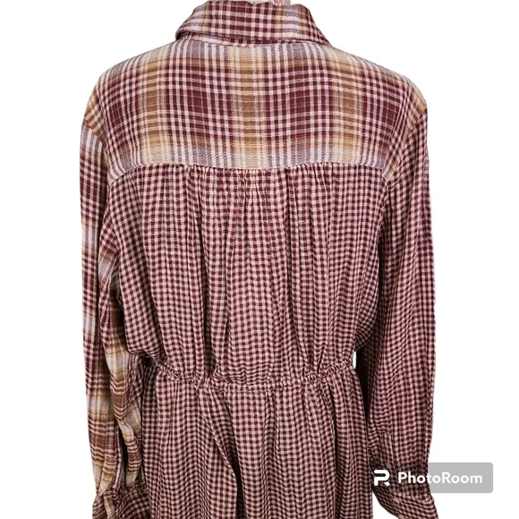NEW Treasure and Bond Size 3X Red Tan Plaid Cotton Patchwork Flannel Maxi Dress