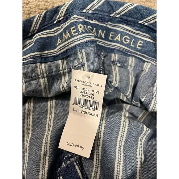 NWT American Eagle Women's Size 6 Blue Striped Wide-Leg Chambray Pa