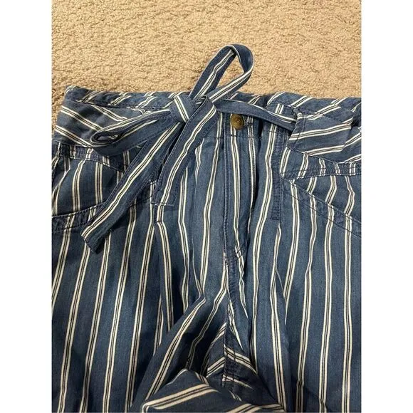 NWT American Eagle Women's Size 6 Blue Striped Wide-Leg Chambray Pa