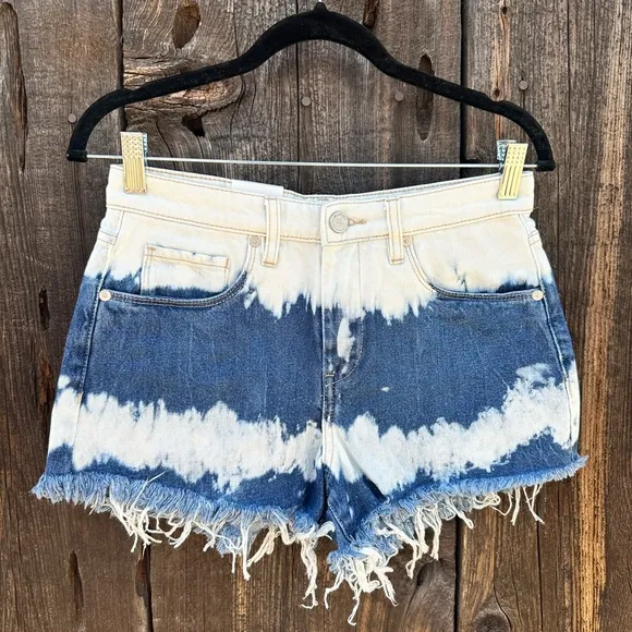 NWT Blank NYC Blue Bleached Tie Dye The Barrow Vintage High Rise Cut Off Shorts