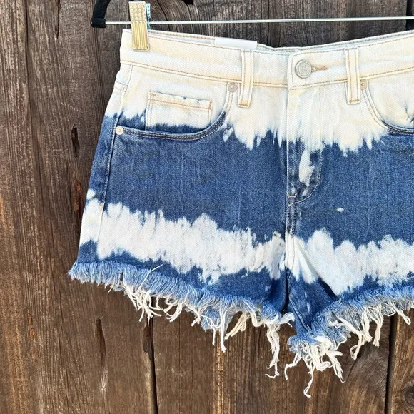 NWT Blank NYC Blue Bleached Tie Dye The Barrow Vintage High Rise Cut Off Shorts