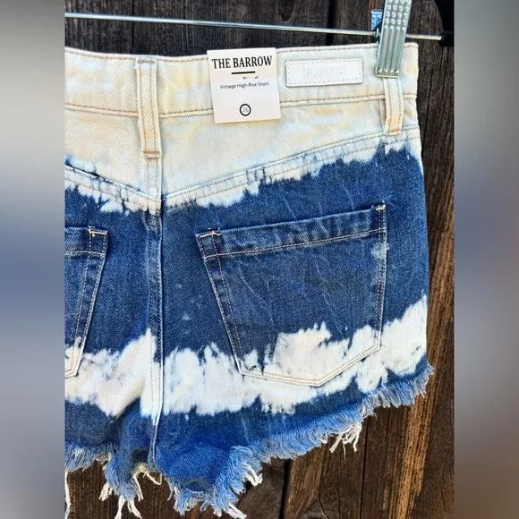 NWT Blank NYC Blue Bleached Tie Dye The Barrow Vintage High Rise Cut Off Shorts