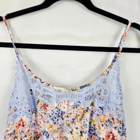 NWT IN BLOOM Blue Lace Trim Floral Sexy Sleep Beige Drawstring Shorts Romper M