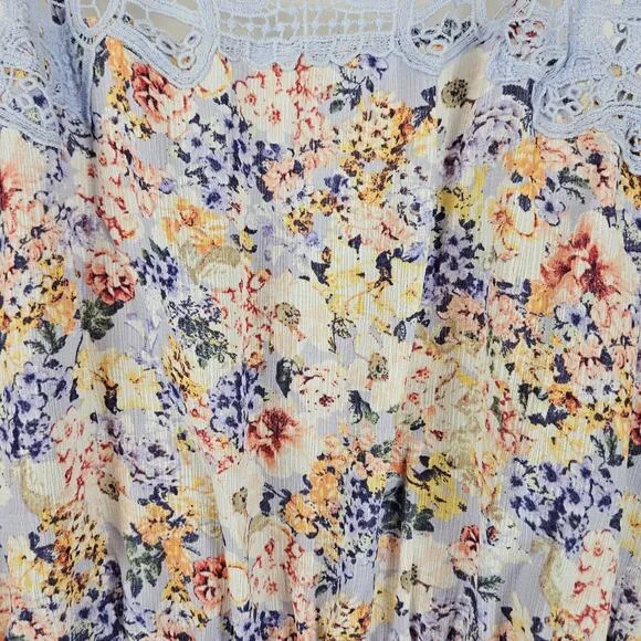 NWT IN BLOOM Blue Lace Trim Floral Sexy Sleep Beige Drawstring Shorts Romper M