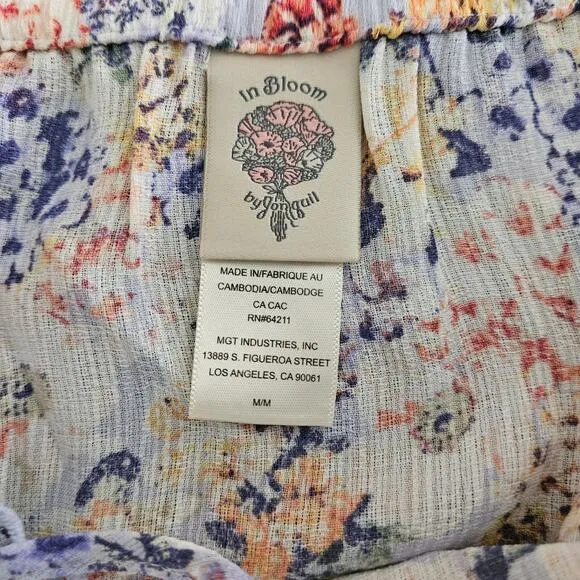NWT IN BLOOM Blue Lace Trim Floral Sexy Sleep Beige Drawstring Shorts Romper M