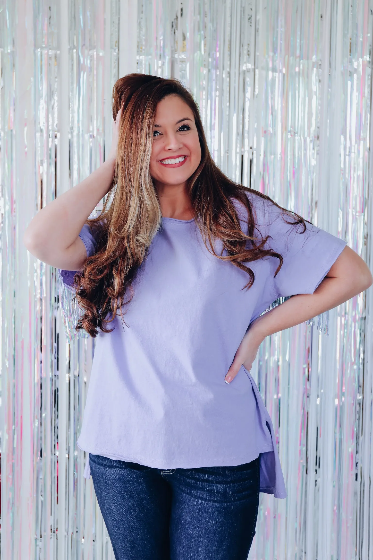 Party In The Back Sequin Fringe Tee - Lavender