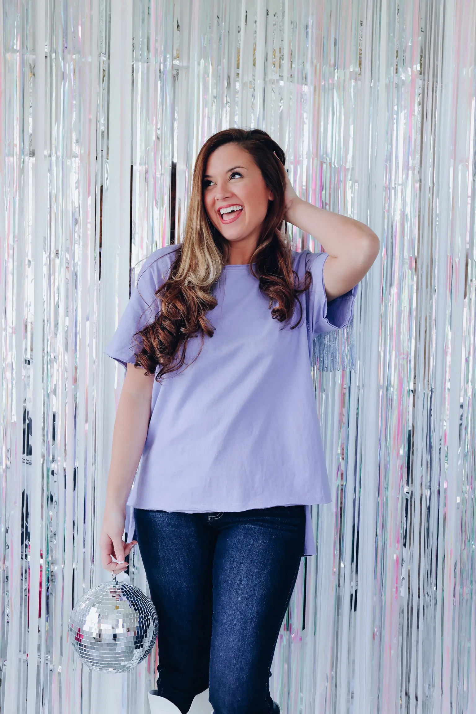 Party In The Back Sequin Fringe Tee - Lavender