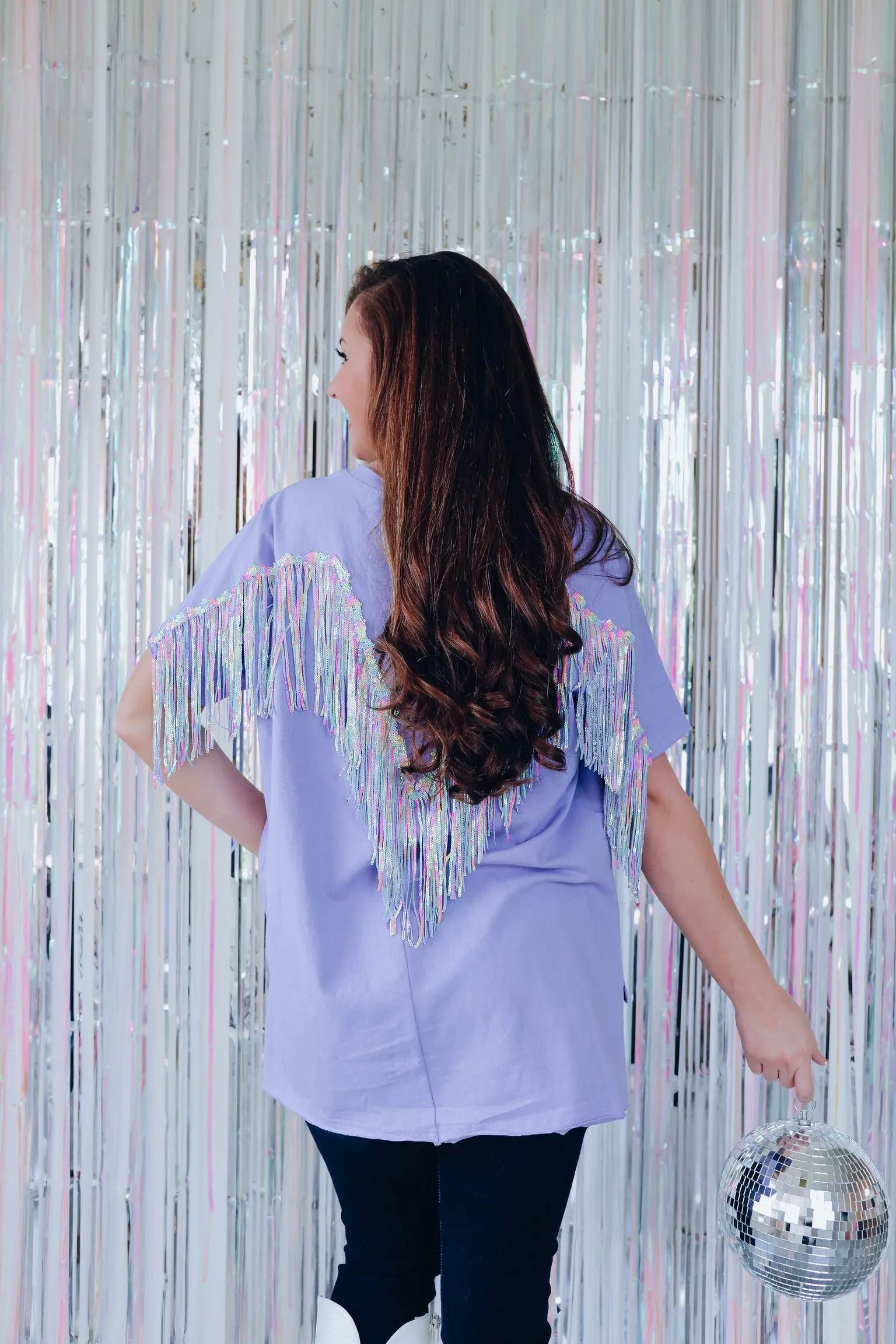 Party In The Back Sequin Fringe Tee - Lavender