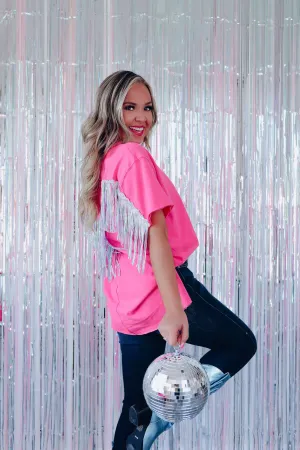 Party In The Back Sequin Fringe Tee - Pink
