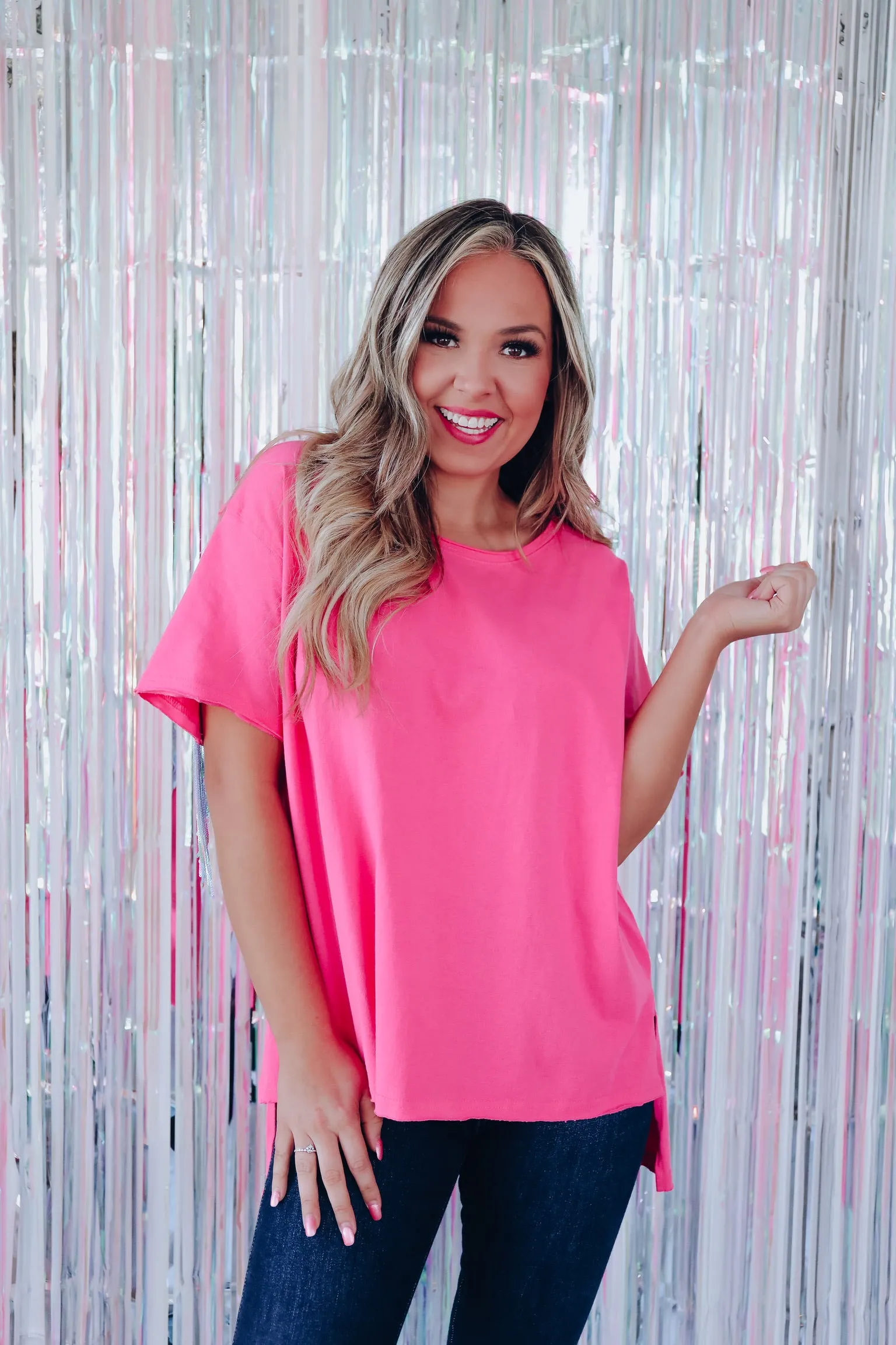 Party In The Back Sequin Fringe Tee - Pink
