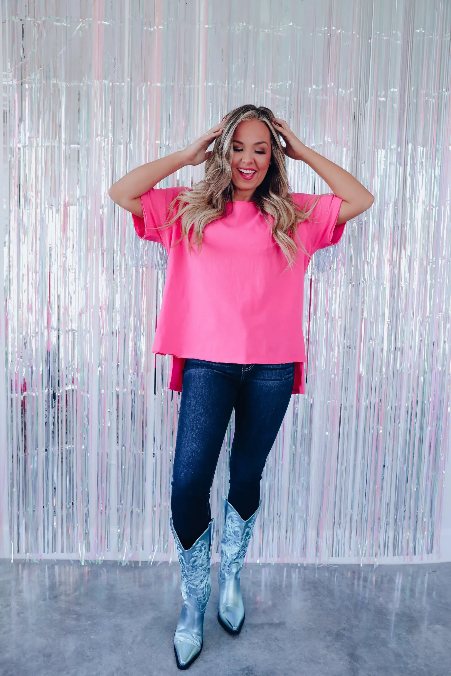 Party In The Back Sequin Fringe Tee - Pink