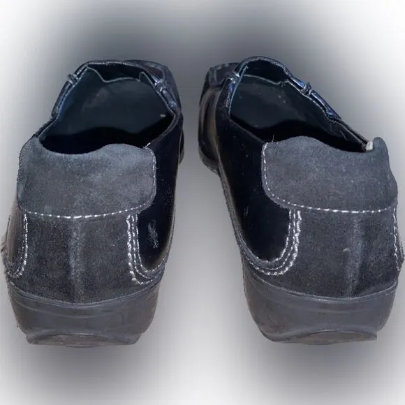 Paul Green Munchen Black Leather Square Toe Loafer Suede Accents Size 6